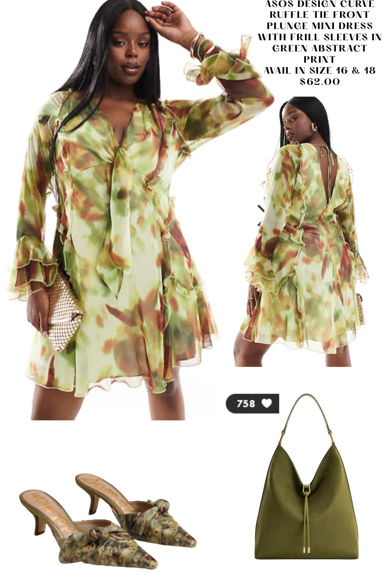 Beautiful Green abstract print dress, with green purse, and comfy Sam Edelman kitten mules to match! 💚

#LTKPlusSize #LTKStyleTip