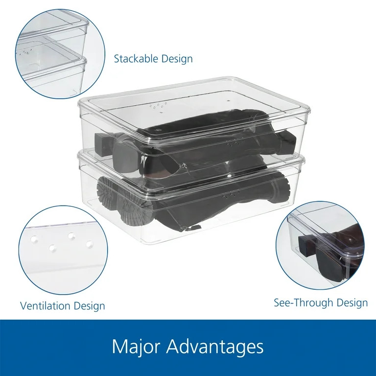 Mainstays Clear Plastic Glossy Boot Shoe Box with Lid, Adult Size, One Pair Size, One Tier | Walmart (US)