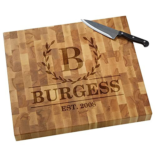 Personalization Universe Laurel Wreath Personalized Butcher Block Cutting Board, Custom Engraved Wood Cutting Board for Kitchen, Wedding Gift, Housewarming 12x12x1.25" - Made in USA | Amazon (US)