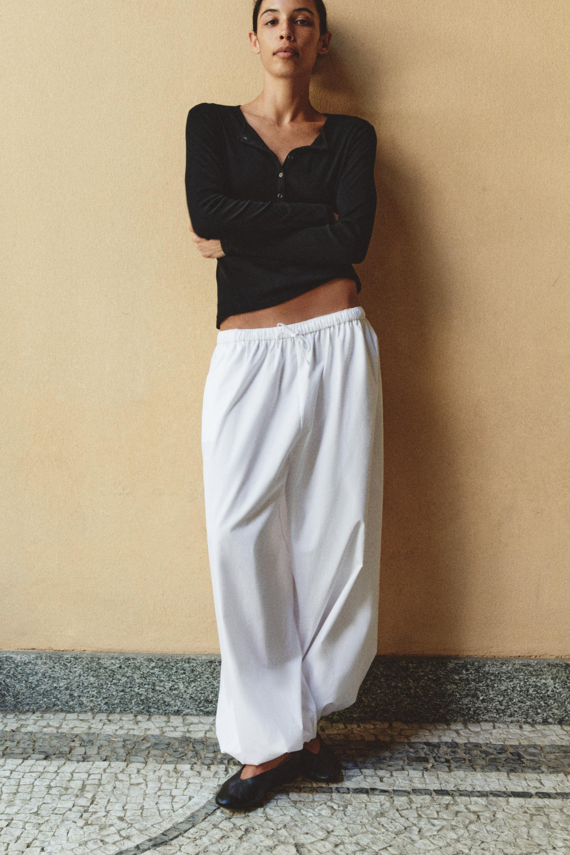 Zara - Popelin Bloomer Pants - White - Xs - Woman | Zara US