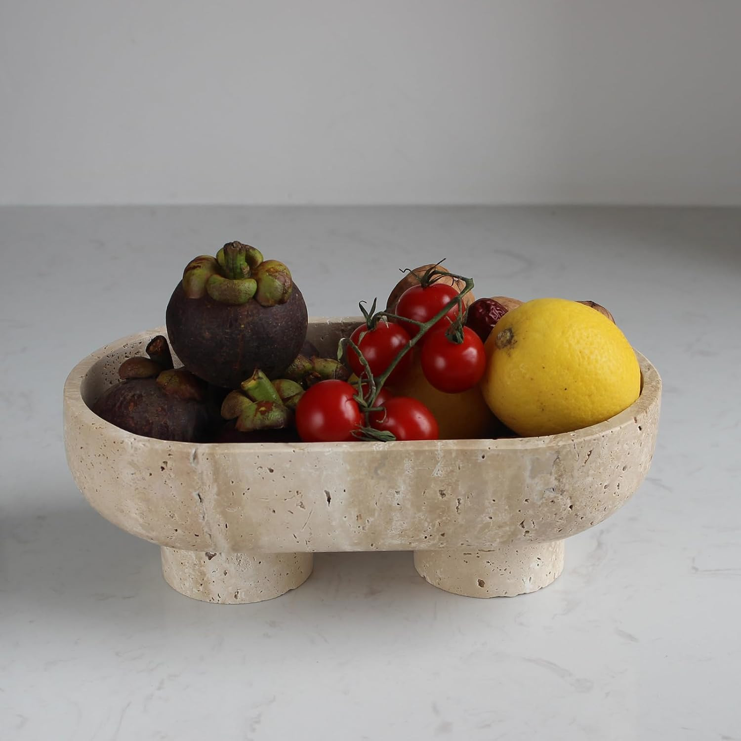 Natural Oval Travertine Fruit Bowl for Kitchen Counter 10", Large Decorative Bowl Two-Legs for Ho... | Amazon (US)