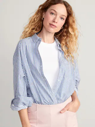 Oversized Poplin Boyfriend Shirt for Women | Old Navy (US)