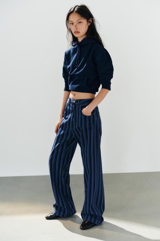 Zara - Trf Mid-Rise Striped Denim Jeans - Striped - 30 (Us 10) - Woman | Zara US