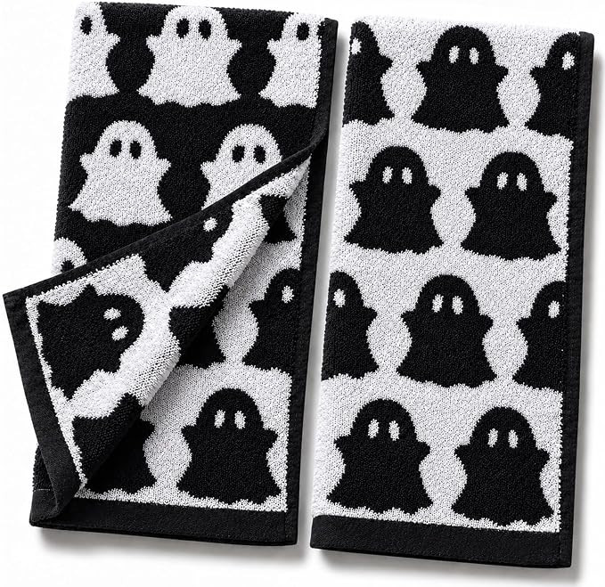 2Pcs Halloween Ghost Hand Towels, Black White Decor for Home/Kitchen/Bath | 100% Cotton Decor Sof... | Amazon (US)