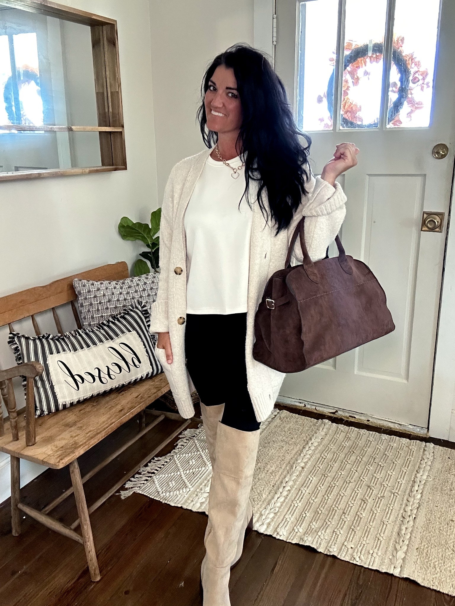 Sweater weather 🍂 
Cardigan - medium
White tee - medium
Leggings - small
Boots - 8 TTS


#LTKSeasonal #LTKItBag #LTKStyleTip