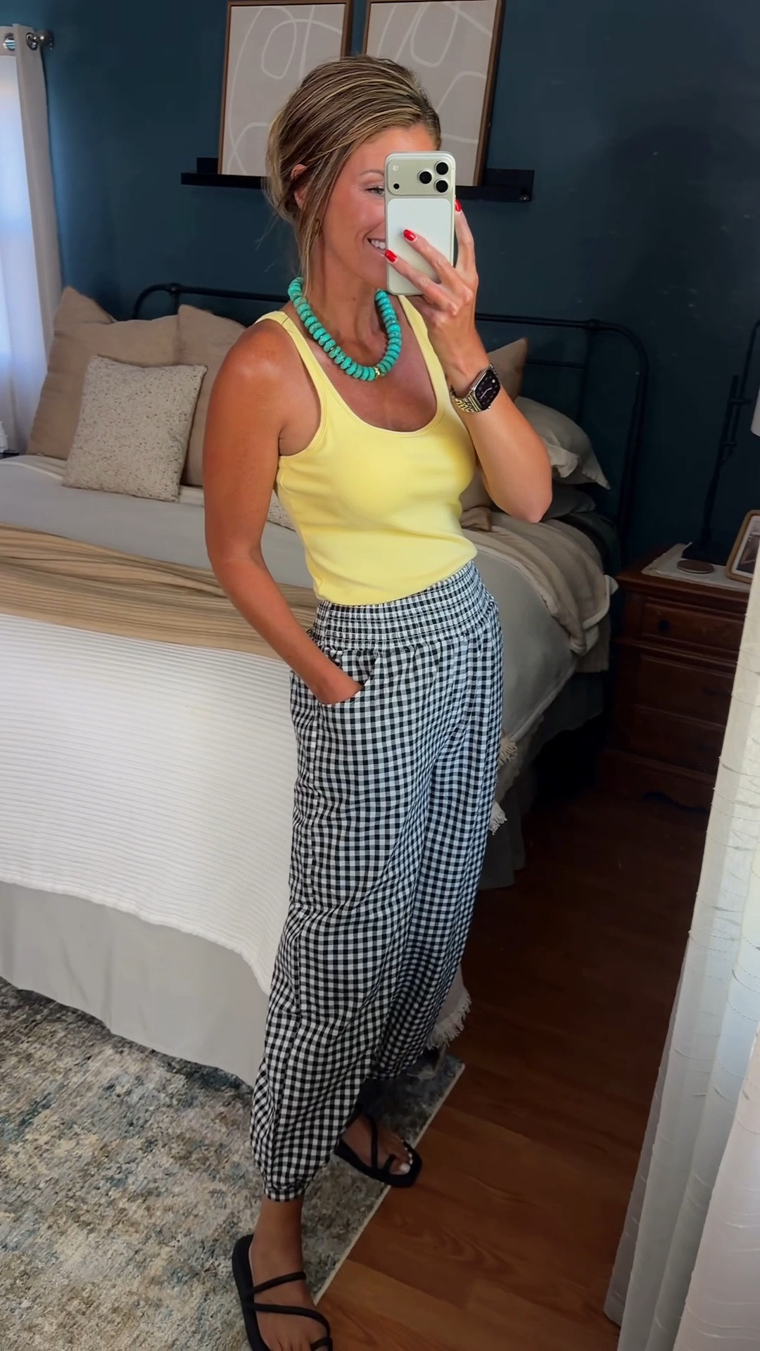 My favorite trends right now. Beaded necklaces, built in bra tanks and fun pants. Wearing medium in tank and pants. 

#LTKSeasonal #LTKOver40 #LTKmomlife