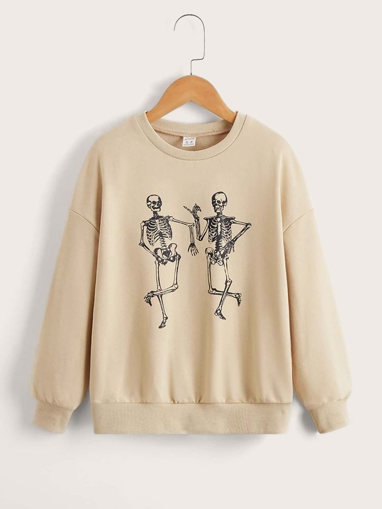 SHEIN Girls Skeleton Print Drop Shoulder Sweatshirt | SHEIN