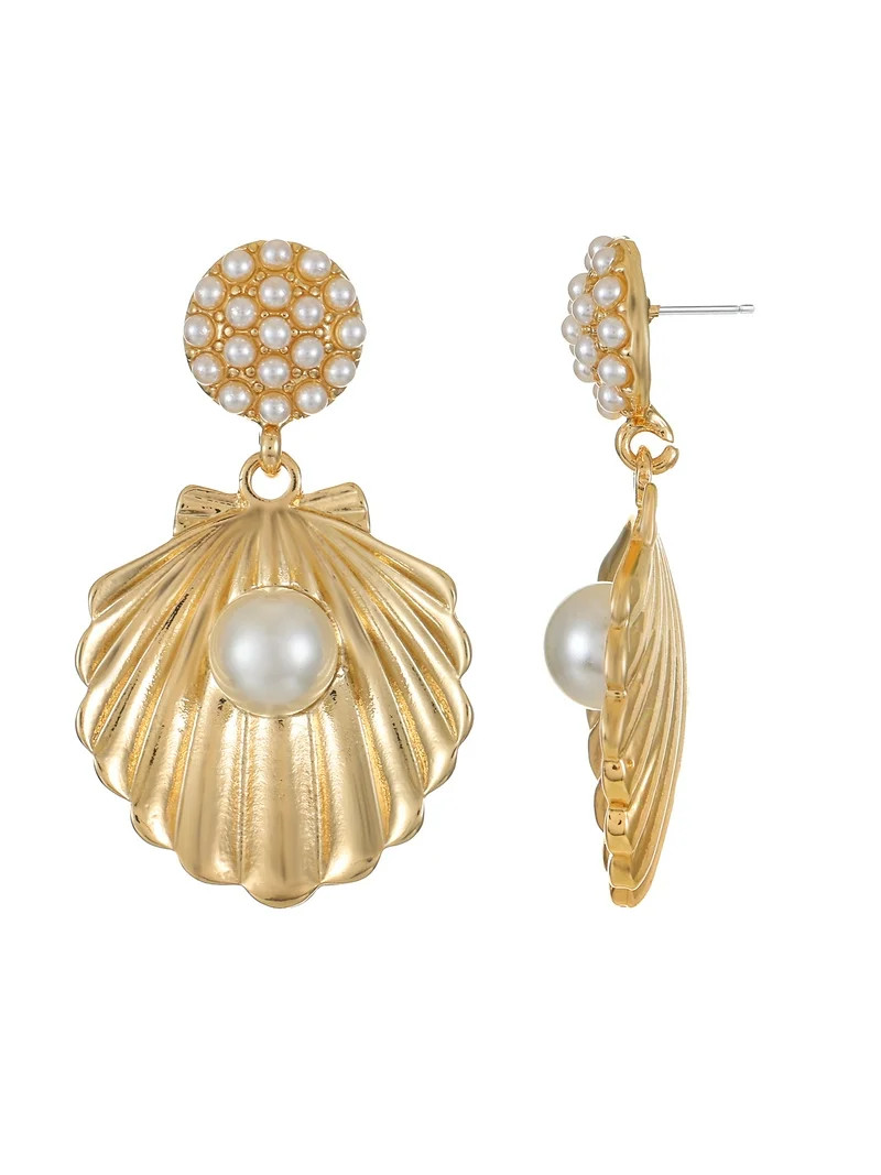 Time and Tru Goldtone Shell and Simulated Pearl Earring, 1 Pair | Walmart (US)
