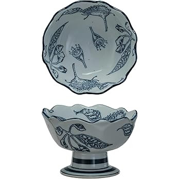 Creative Co-Op Botanical Bliss Stoneware Bowl, Blue and White | Amazon (US)