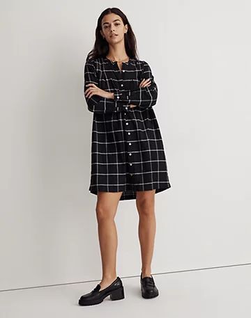 Collarless Shirtdress in Windowpane | Madewell