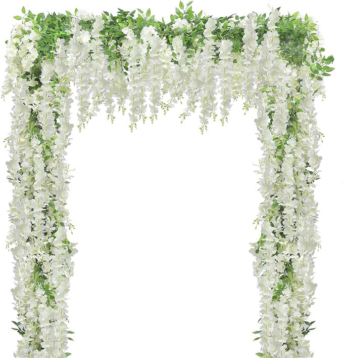 U'Artlines 5Pcs 7.2 Ft/Piece Artificial Wisteria Garland Silk Fake White Wisteria Flowers Hanging... | Amazon (US)