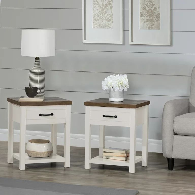 Lancaster Farmhouse Oak Top Rectangular Nightstand, Set of 2, Ivory, by Hillsdale Living Essentia... | Walmart (US)