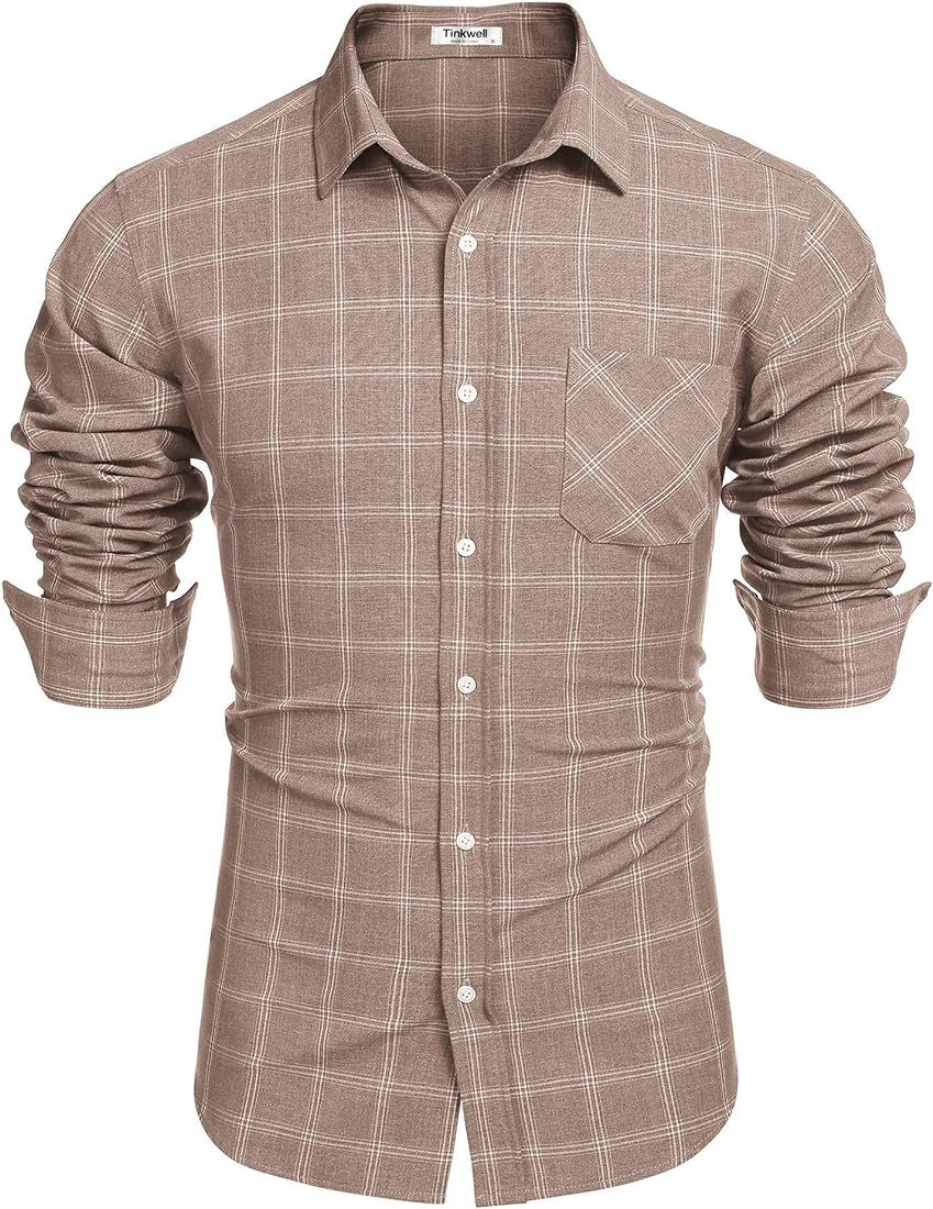 Tinkwell Men's Long Sleeve Plaid Button Down Shirts Regular fit Casual Dress Shirts for Men | Amazon (US)