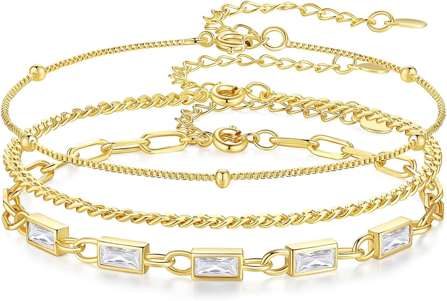 Gold Birthstone Bracelet for Women, 18K Gold Plated Layered Jewelry Bracelet Set, Womens Dainty S... | Amazon (US)