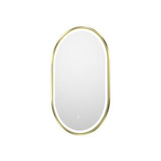 Eoviamne 24 in. W x 36 in. H Oval Framed LED Dimmable Anti-Fog Wall Bathroom Vanity Mirror in Bru... | The Home Depot