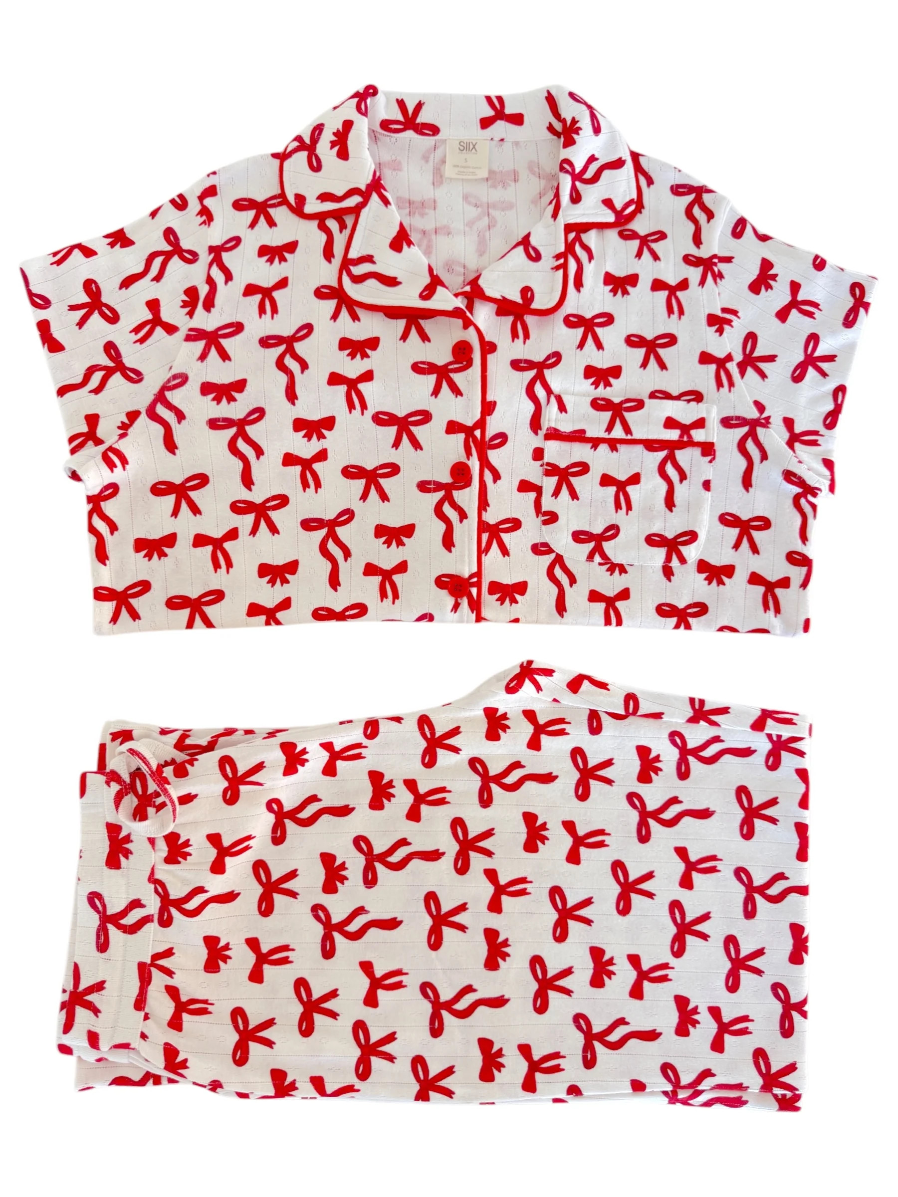 Red Bows / Organic Pointelle Women's Lounge Set | SpearmintLOVE