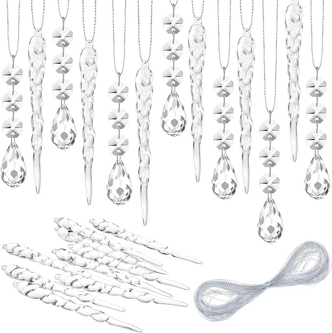 Amazon.com: 24 Pieces Clear Icicle Ornament Crystal Ornaments Christmas Tree Decoration Dangle Dr... | Amazon (US)
