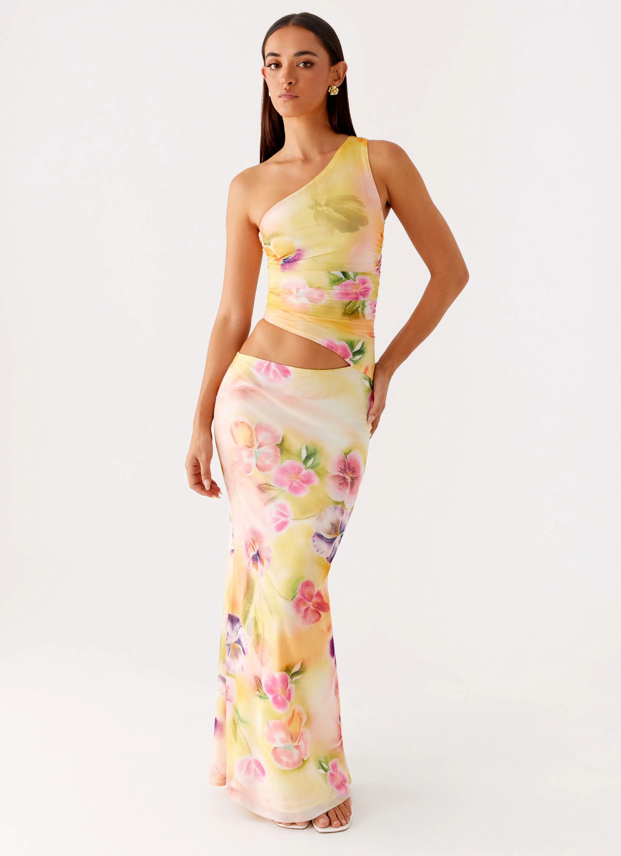 Seranella One Shoulder Maxi Dress - Sunburst Floral | Peppermayo (Global)