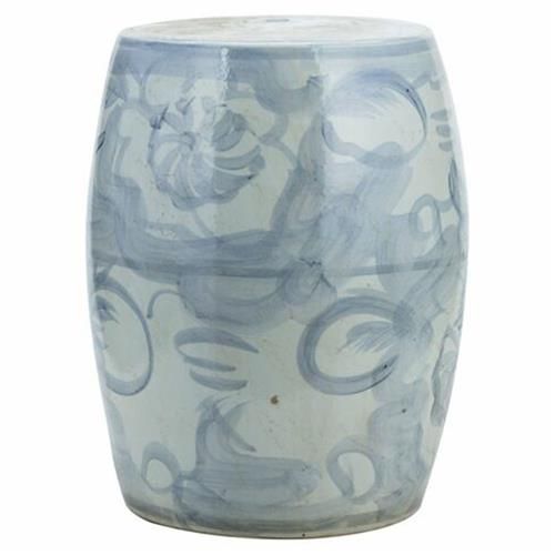 Beck Modern Blue and White Porcelain Twisted Flower Outdoor Garden Stool | Kathy Kuo Home