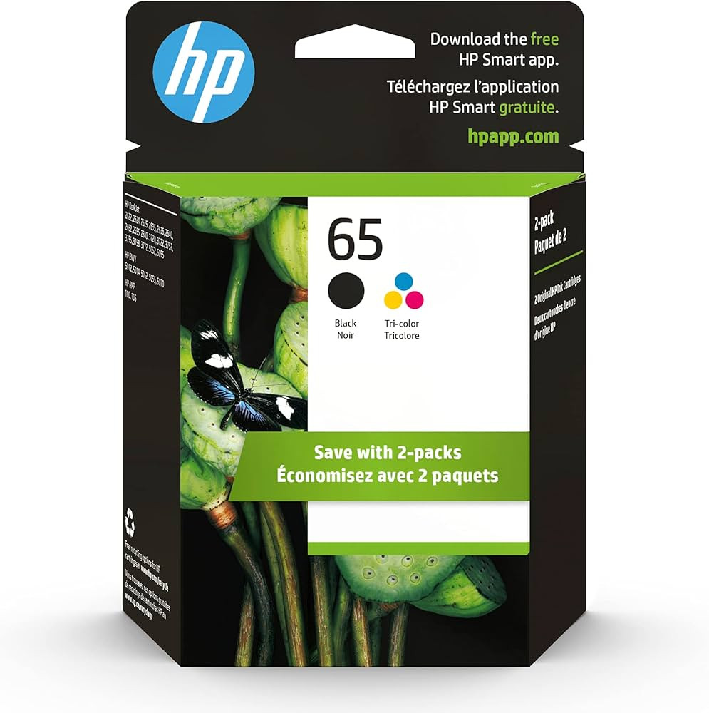 HP 65 Black/Tri-color Ink Cartridges (2-pack) | Works with HP AMP 100 Series, HP DeskJet 2600, 37... | Amazon (US)