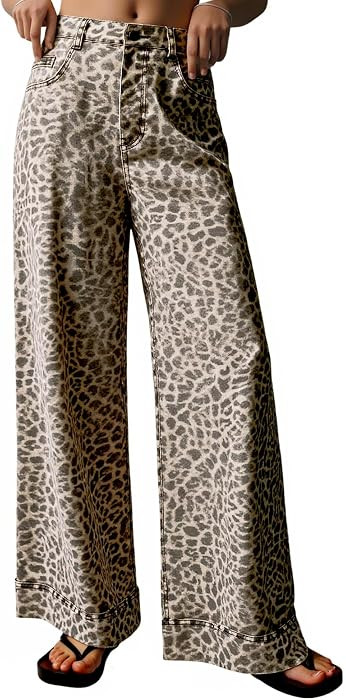 Cicy Bell Womens Floral Baggy Wide Leg Jeans High Waisted Denim Pants | Amazon (US)