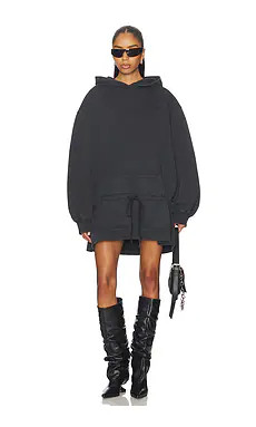 Alexander Wang Dropped Waist Hoodie Dress in Washed Black from Revolve.com | Revolve Clothing (Global)