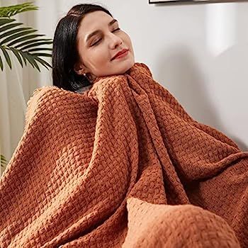 Amazon.com: LIFEIN Rust Throw Blanket for Couch - Soft Summer Boho Throw Blanket, Cozy Waffle Kni... | Amazon (US)