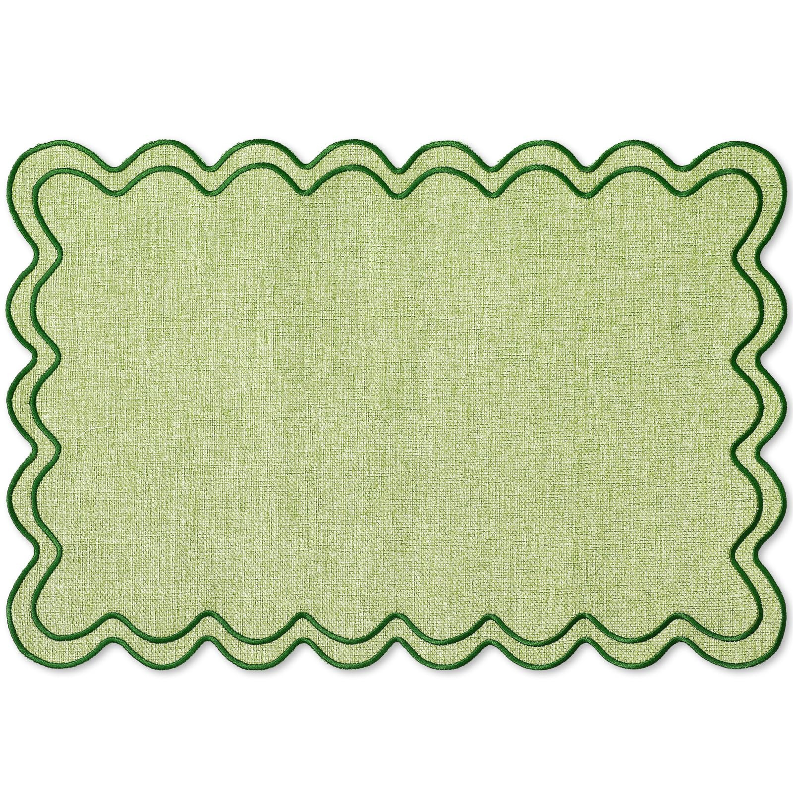 Whaline Green Placemats Embroidered Scalloped Kitchen Place Mats for Spring Baby Shower Party Hom... | Amazon (US)