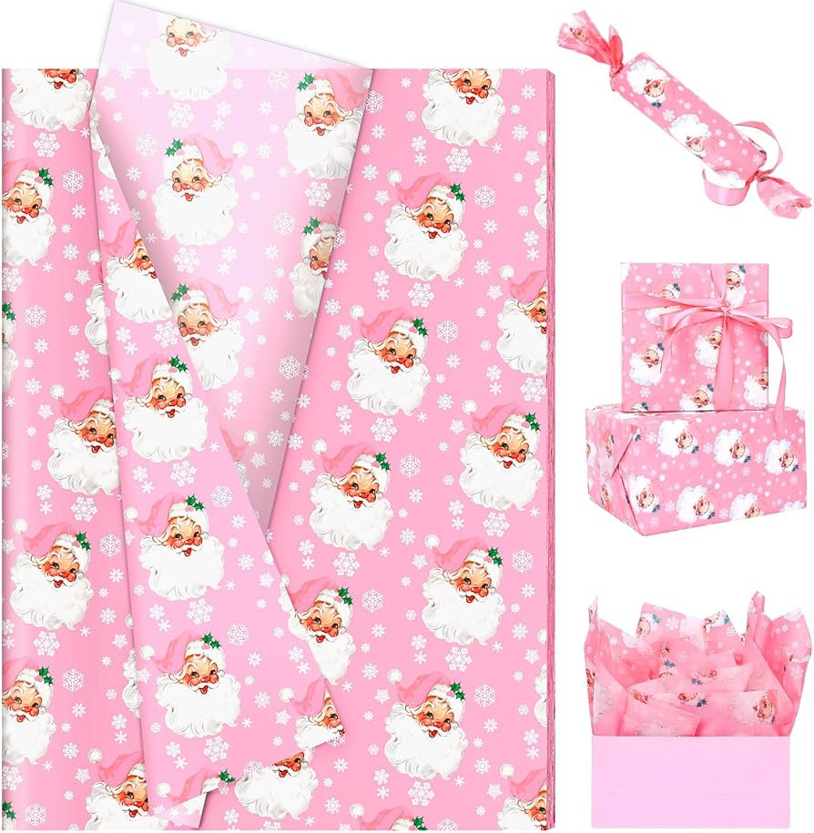 100 Sheets Pink Xmas Santa Tissue Paper, 20 x 14in Pink Santa Snowflake Print Wrapping Tissue Cut... | Amazon (US)