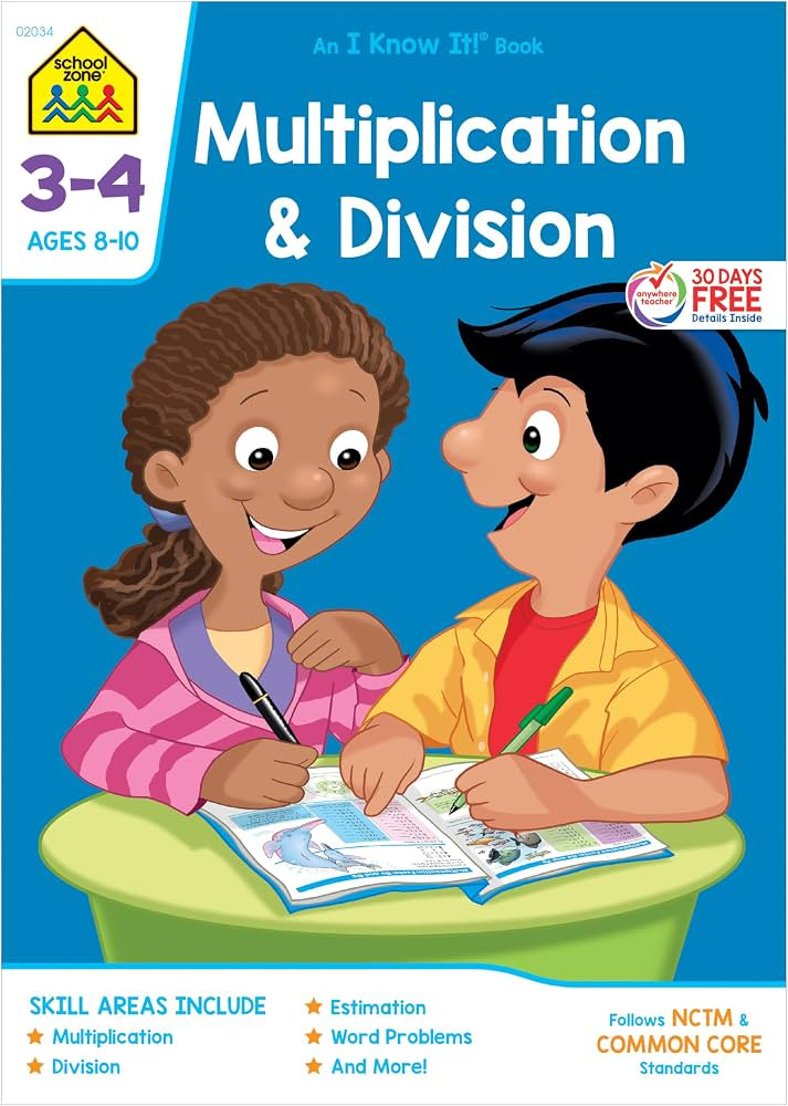 School Zone Multiplication & Division Workbook: 32 Pages, 3rd Grade, 4th Grade, Estimation, Word ... | Amazon (US)