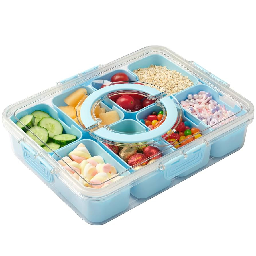 Snackle Box Container,Divided Serving Tray with Lid and Handle,Portable Snack Box Charcuterie Pla... | Amazon (US)