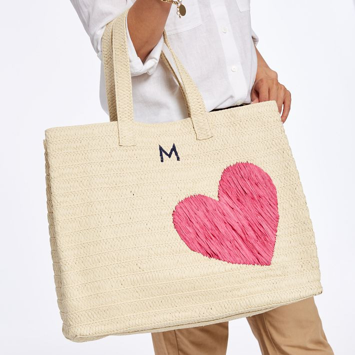 Heart Embroidered Oversized Straw Beach Tote | Mark and Graham
