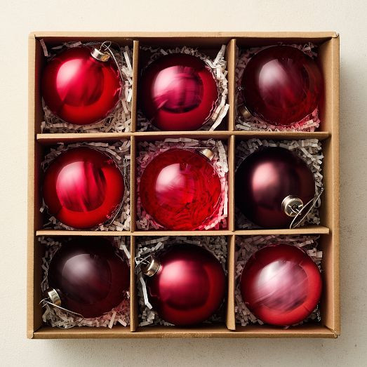 Red Glass Ball Ornaments (Set of 9) | West Elm (US)
