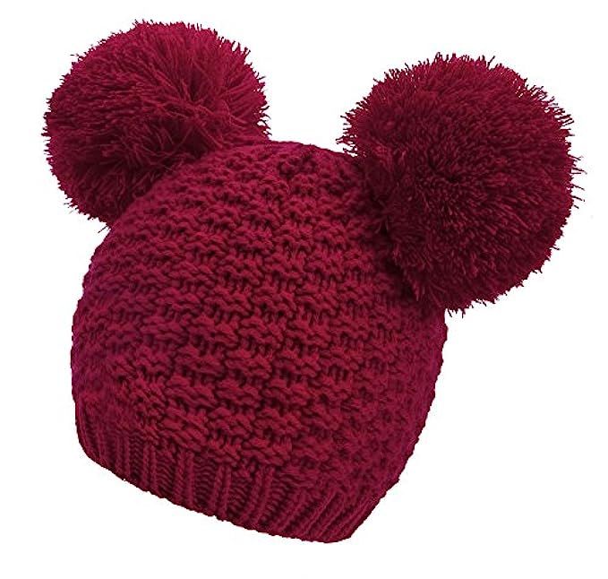 Women's Winter Chunky Knit Beanie Hat with Double Pom Pom Ears | Amazon (US)