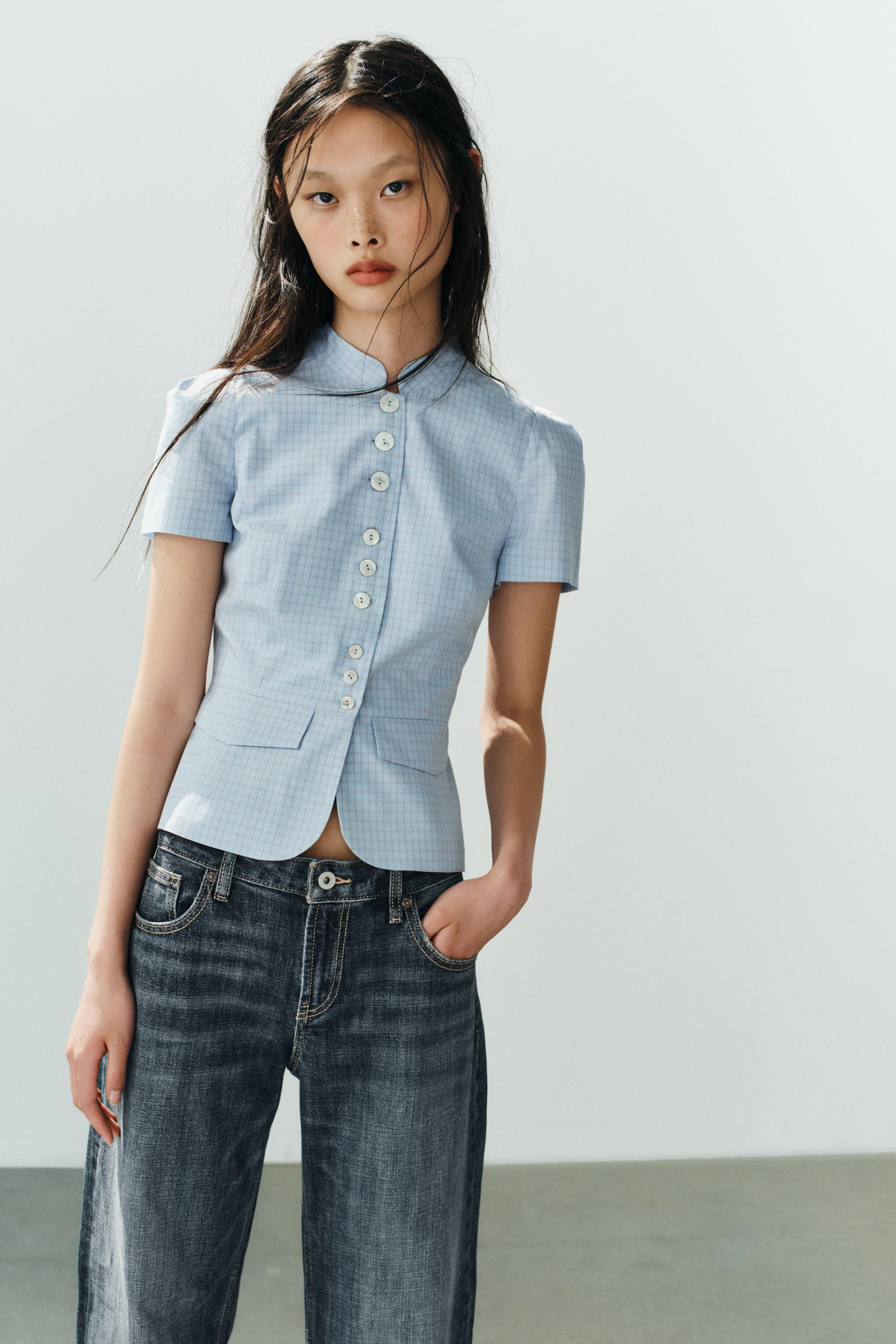 CHECKED PEPLUM TOP | Zara US