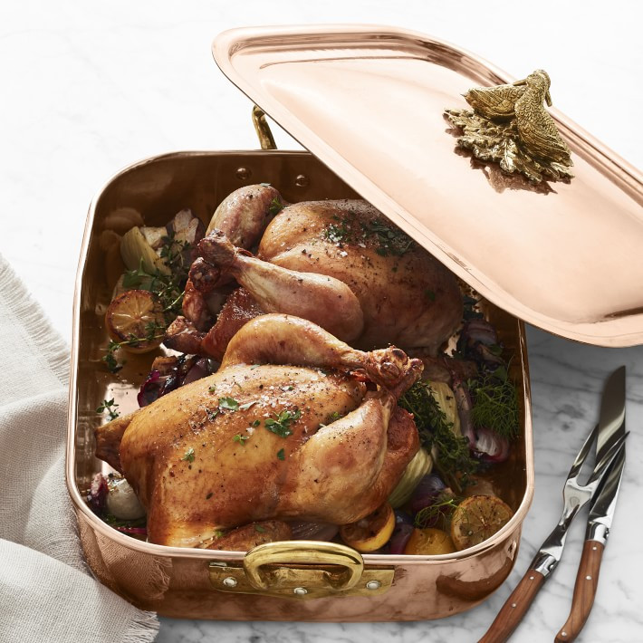 Ruffoni Historia Hammered Copper Rectangle Roasting Pan with Lovebirds Knob | Williams-Sonoma