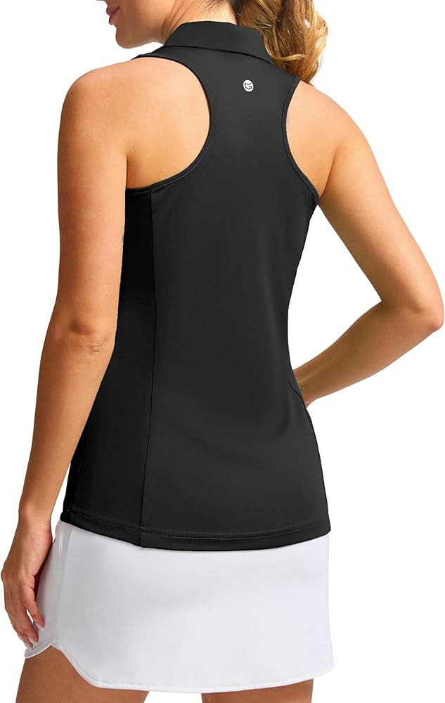 Women's Sleeveless Golf Shirt Zip Up Quick Dry Collared Tank Tops Racerback Tennis Athletic Polo ... | Amazon (US)