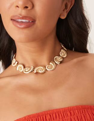 ASOS DESIGN choker necklace with faux shell details in gold tone | ASOS (Global)