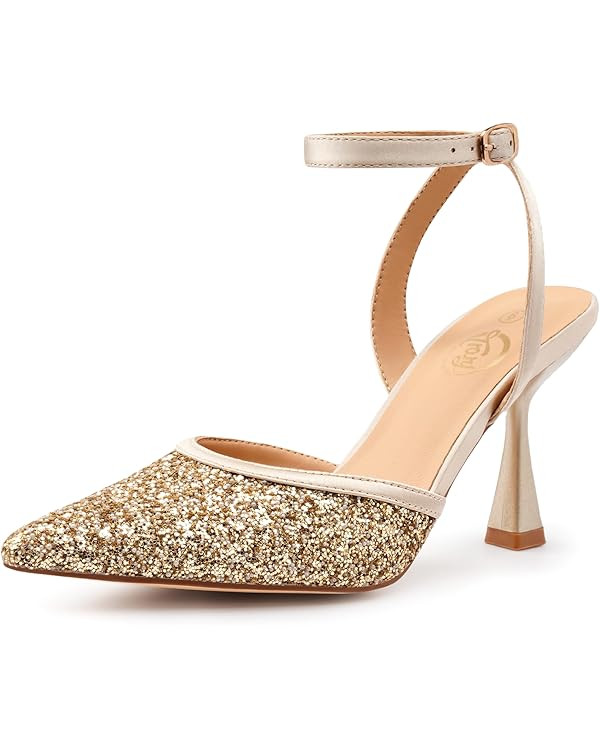 Trary Heels Women Pumps Closed Toe Ankle Strap Pointed Toe Heeled Sandals for Women Stiletto Wedd... | Amazon (US)