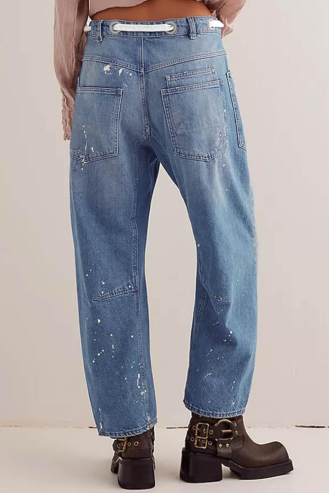 Cicy Bell Womens Baggy Barrel Horseshoe Jeans Wide Leg Drawstring Vintage Denim Pants with Front ... | Amazon (US)