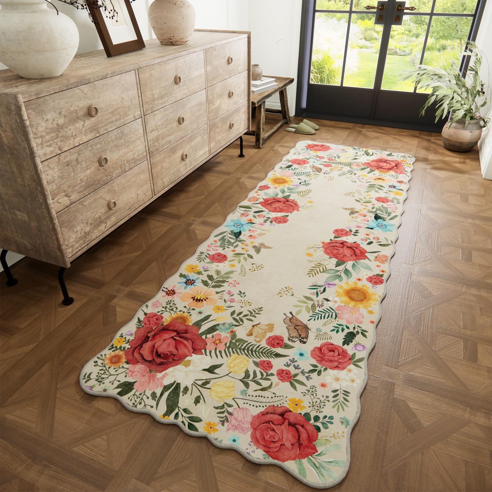 Floral Hallway Runner Rug 2'6"x8' Non Slip Washable Kitchen Rug Runners Boho Vintage Low Pile Car... | Amazon (US)