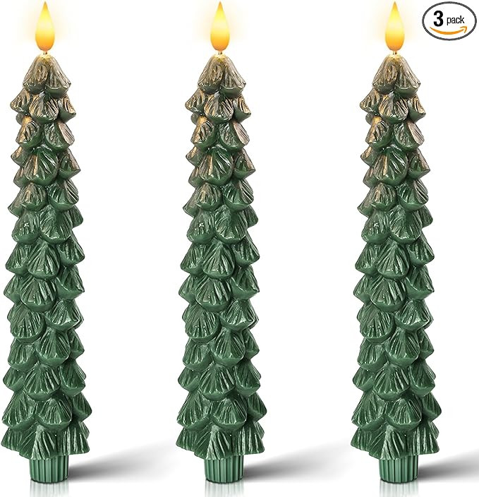 Homemory 3 PCS Flameless Taper Candles with 6-Hours Timer, 9.5 Inches Christmas Tree Candlesticks... | Amazon (US)