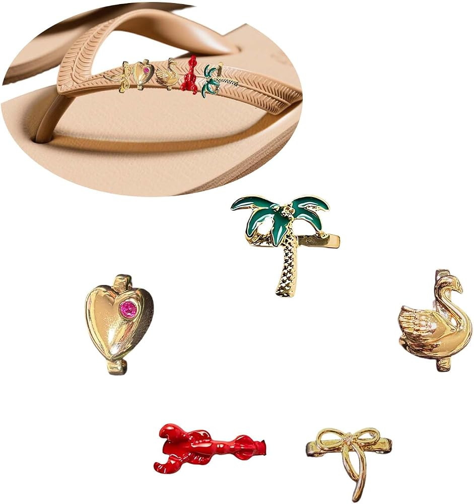 5pcs Gold Sandal Charms for Slim Flip Flops Strap Cute Beachy Coconut Palm Heart Shoe Jewelry Cha... | Amazon (US)