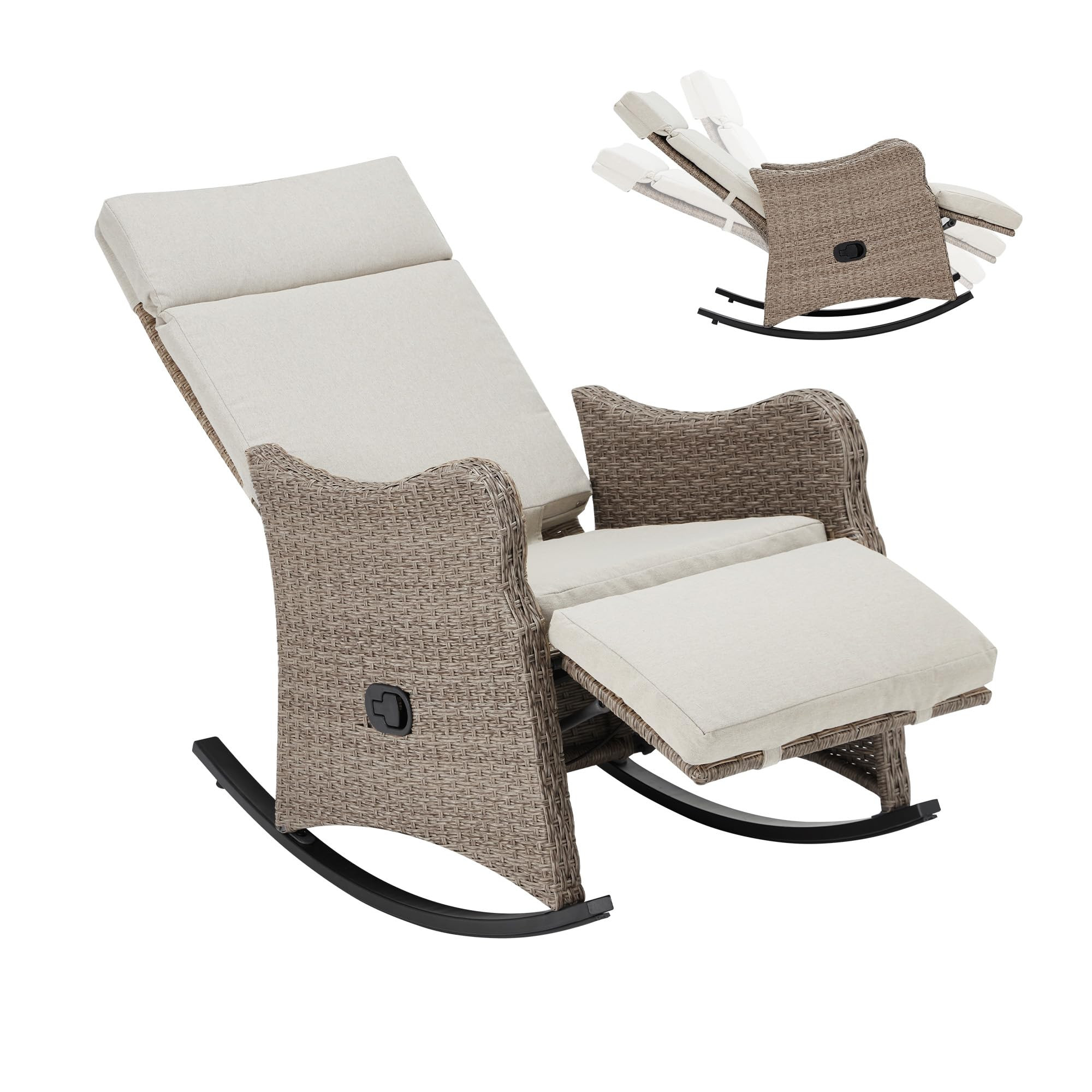 GYUTEI Outdoor Recliner Chair, Wicker Reclining Lounge Chair with Extended Footrest, Adjustable B... | Amazon (US)