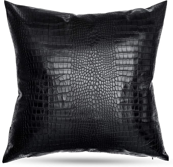 Leather Throw Pillow Covers, Square 22x22 Inches Black Crocodile Skin Faux Leather Pillow Case, M... | Amazon (US)