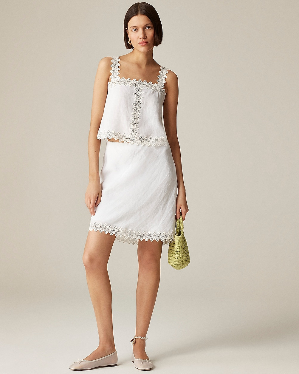 Gwen lace-trim slip skirt in linen | J. Crew US