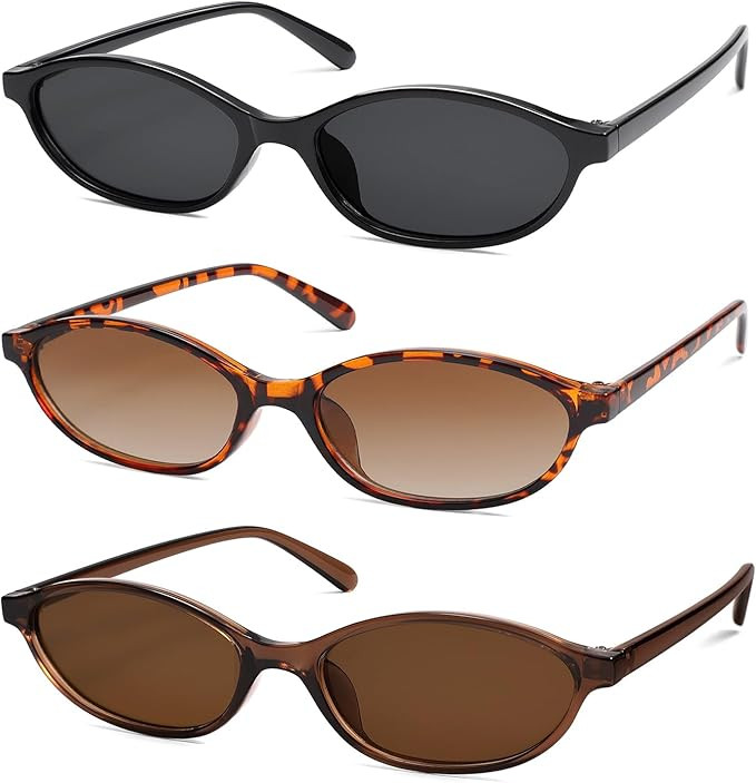 Retro Oval Cat Eye Sunglasses for Women Y2k Trendy Narrow Sunnies Designer Sun Glasses AR82253 | Amazon (US)