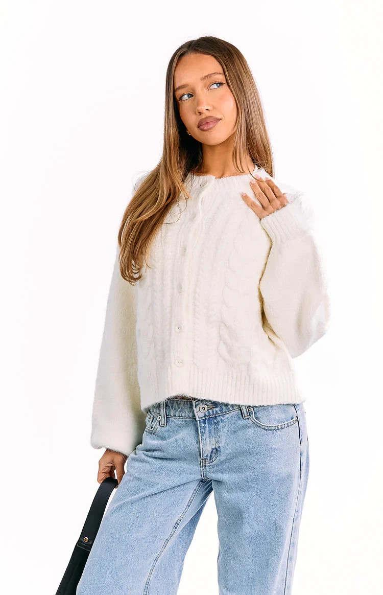 Percy Cream Cable Knit Cardigan | Beginning Boutique (US)