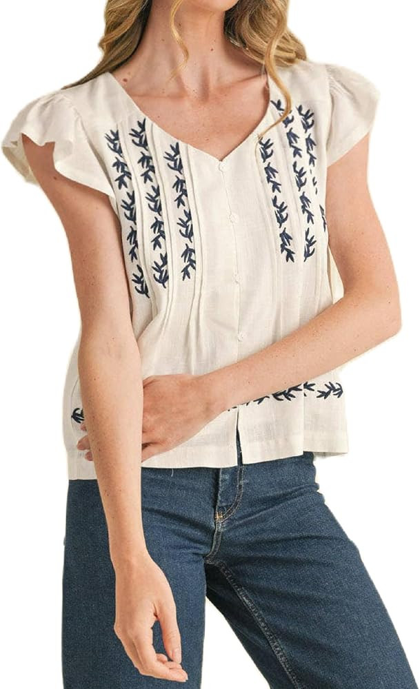 Women Floral Ruffle Short Sleeve Tops Flare Shoulder Boho Babydoll T Shirts Casual Flutter Sleeve... | Amazon (US)