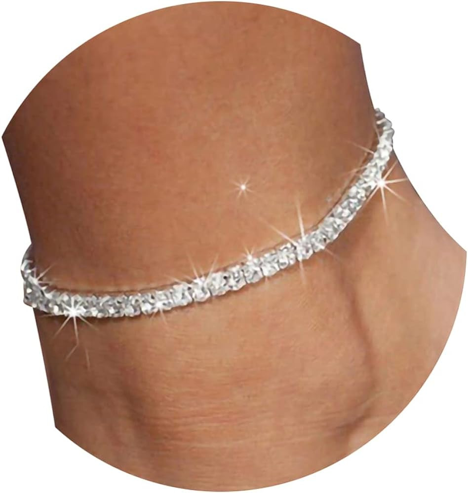 Heart Rhinestone Ankle Bracelets for Women, Adjustable Silver Shiny Tennis Anklets, Twinkle Cubic... | Amazon (US)